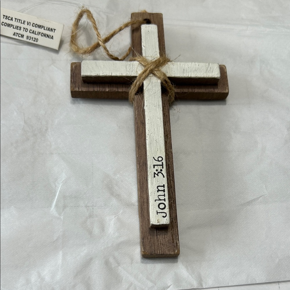 Source Unknown Wooden Brown and White Cross Wall Decor